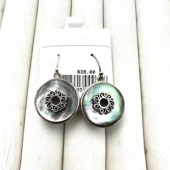 Mother of Pearl Sterling Silver Pierced Chandelier Earrings Original Card NOS - Picture 2 of 5